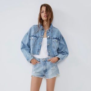 Zara Oversized Crop Denim Jacket Size Small NEW